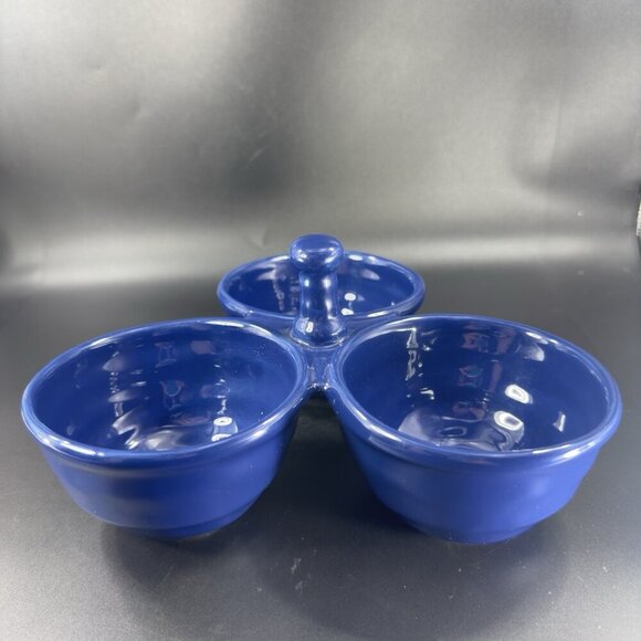 Deartis Cobalt Blue 3 Section Handled Condiment Serving Dish Plate Portugal VTG - Picture 9 of 12